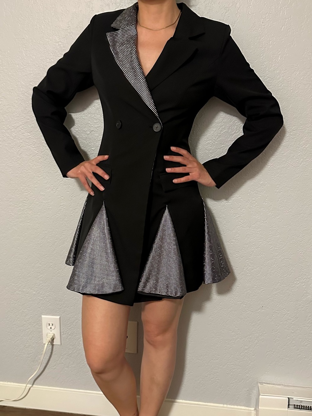 Black Blazer Dress with Metallic Silver Insets